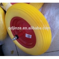 400mm yellow pu foam wheel with metal rim for wheelbarrow 4.00-8